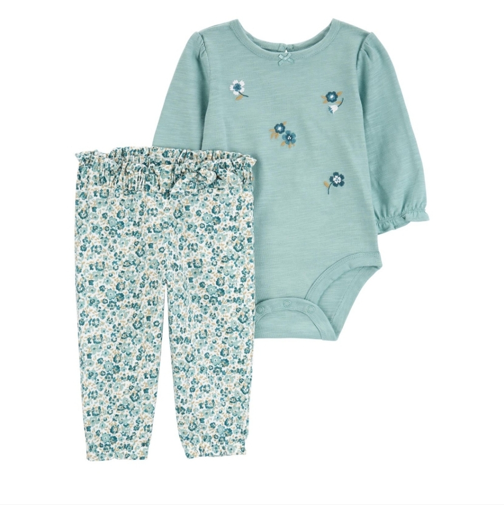 Carter's Floral Baby Outfit Set - Teal Greenish Blue Size 3 Months